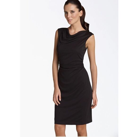 David Meister Cowl Neck Sheath Knee Length Dress in Black, Size 10 - Picture 3 of 15